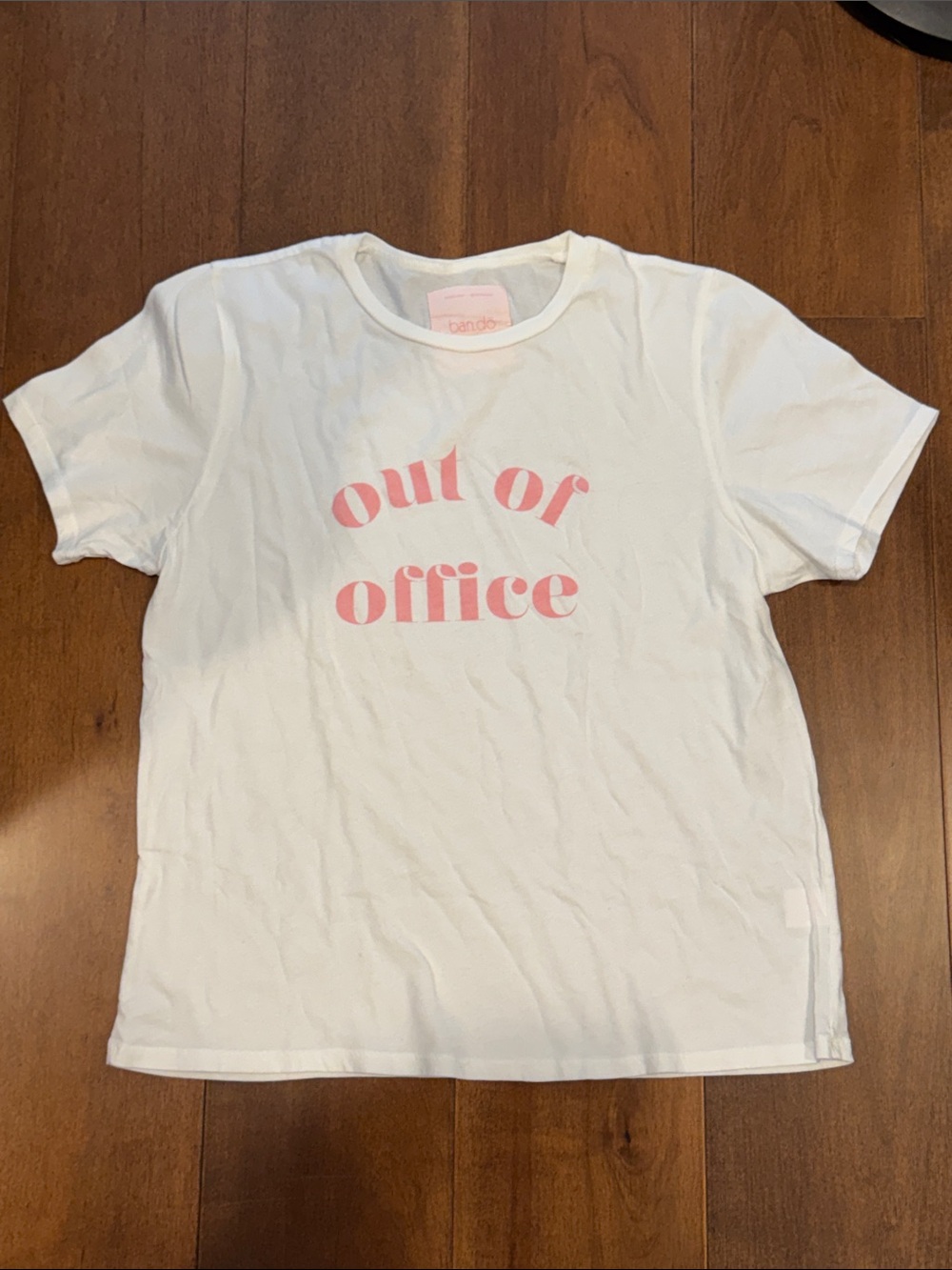 ban.do White Tee with Pink "out of office" Graphic